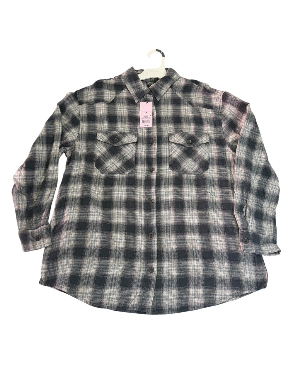Wild Fable Black & White Plaid Flannel Long Sleeve Button-Down Shirt
